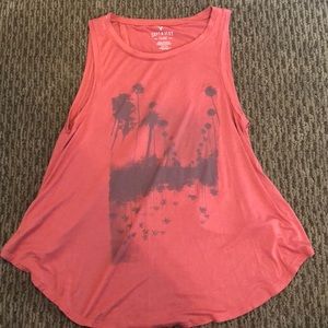 dusty coral with beach scene tank top